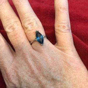 Marquis Shaped Created Blue Sapphire Sterling SZ 7